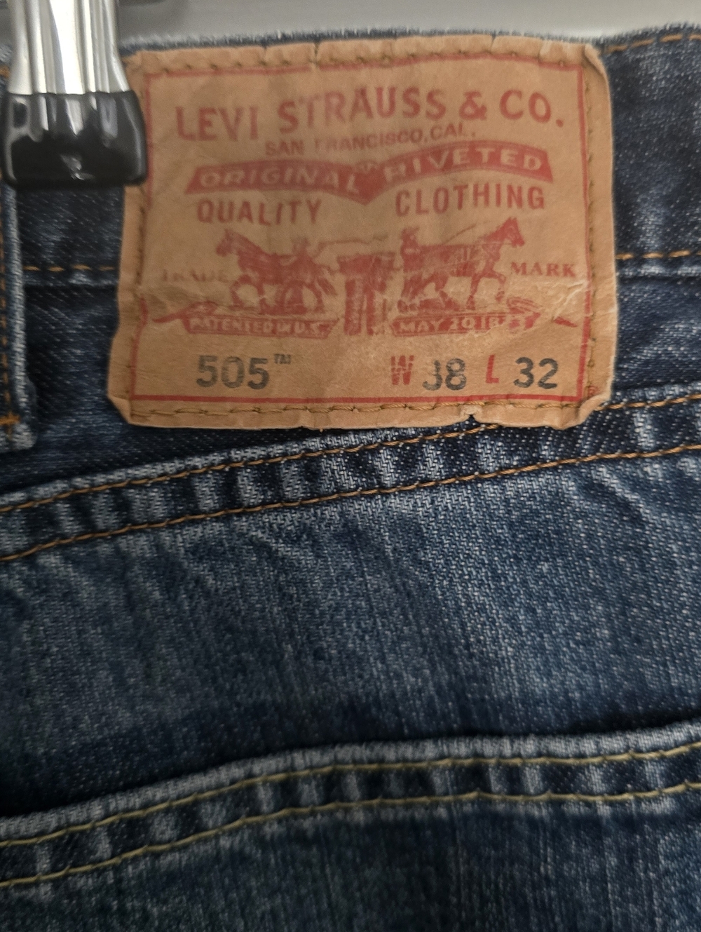 Upcycled Vintage Levi's 505 Patchwork Jeans, Size 38 - Picture 5 of 7